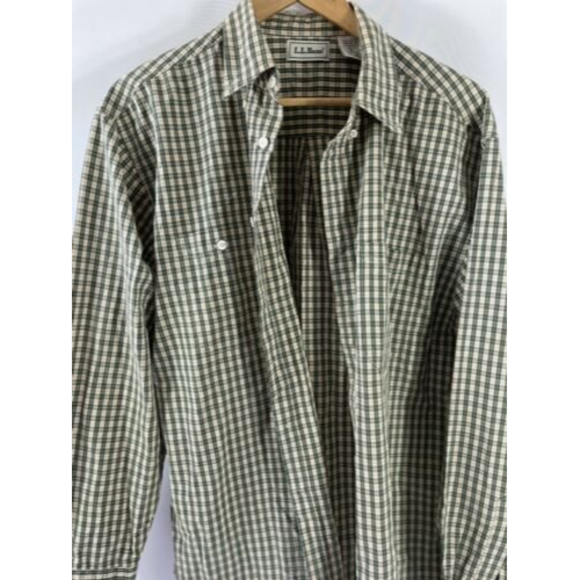 Men's Large L.L.Bean Reg Fit Green Plaid Cotton Button Down Shirt - Picture 1 of 10